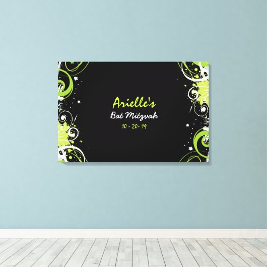 LIME GREEN WIRBEL Bat Mitzvah Memory Sign-In-Board Leinwanddruck (Insitu (Holzboden))