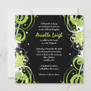 LIME GREEN WIRBEL & STARS Bat Mitzvah Einladung