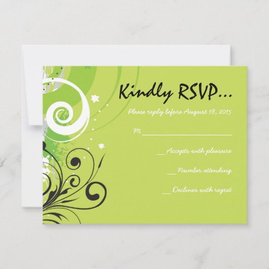 LIME GREEN WIRBEL & STARS Bat Mitzvah Repair Card RSVP Karte (Vorderseite)