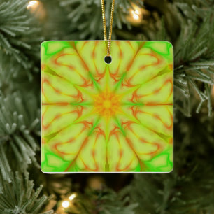 Lime Green Yellow Peach Fraktal Mandala Blume Keramikornament