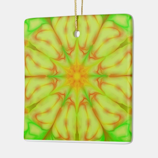 Lime Green Yellow Peach Fraktal Mandala Blume Keramikornament (Links)