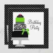 Lime Green Zebra Cake Cupcake Birthday Party Einladung (Vorne/Hinten)