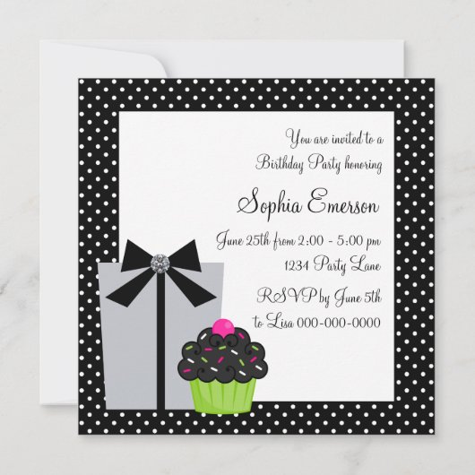 Lime Green Zebra Cake Cupcake Birthday Party Einladung (Rückseite)