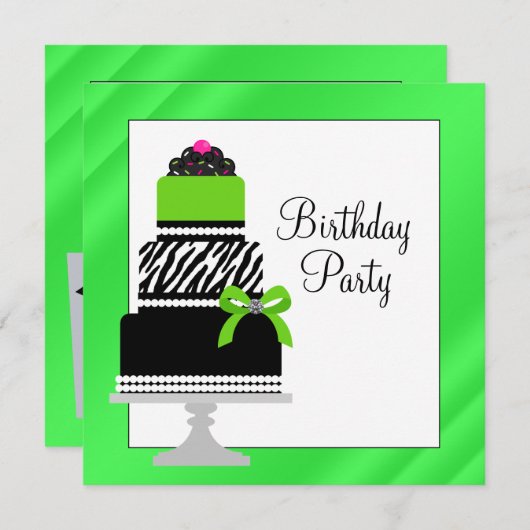 Lime Green Zebra Cake Cupcake Birthday Party Einladung (Vorne/Hinten)