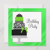 Lime Green Zebra Cake Cupcake Birthday Party Einladung (Vorderseite)