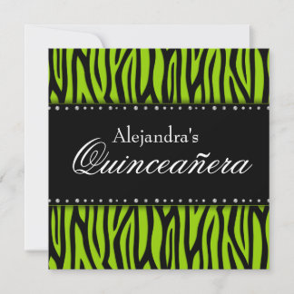 Lime Green Zebra Diamonds Quinceanera Einladung