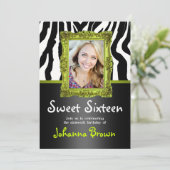 Lime Green Zebra - Foto - Sweet 16 Einladung (Stehend Vorderseite)