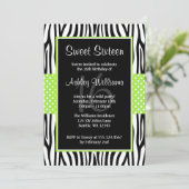 Lime Green Zebra Polka Dot Sweet 16 Einladungen (Stehend Vorderseite)