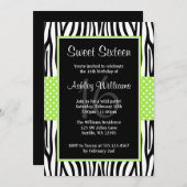 Lime Green Zebra Polka Dot Sweet 16 Einladungen (Vorne/Hinten)