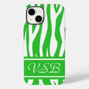 Lime Green Zebra Print mit Monogramm Case-Mate iPhone 14 Hülle