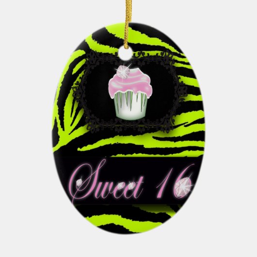 Lime Green Zebra print Sweet 16 Gift Ornament (Vorne)
