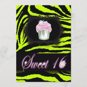 Lime Green Zebra Print Sweet 16 Party Einladungen