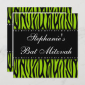 Lime Green Zebra Printed Diamonds Bat Mitzvah Einladung (Vorne/Hinten)