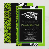Lime Green Zebra und Leopard Print Abschluss Einladung (Vorne/Hinten)