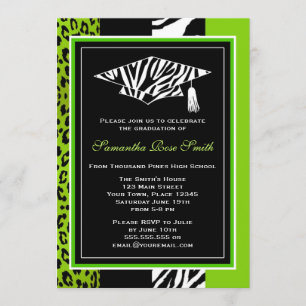 Lime Green Zebra und Leopard Print Abschluss Einladung