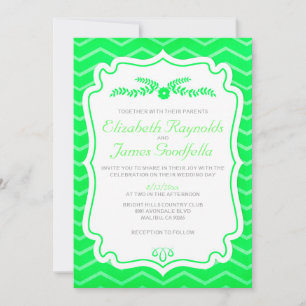 Lime Green Zickzack Stripes Hochzeiten Einladungen