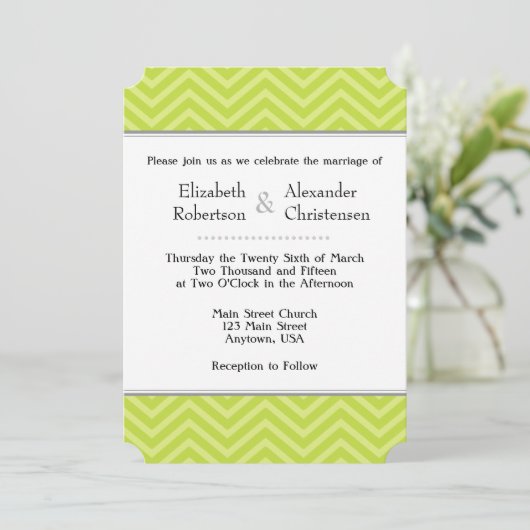 Lime Green Zickzack Wedding Einladung (Stehend Vorderseite)