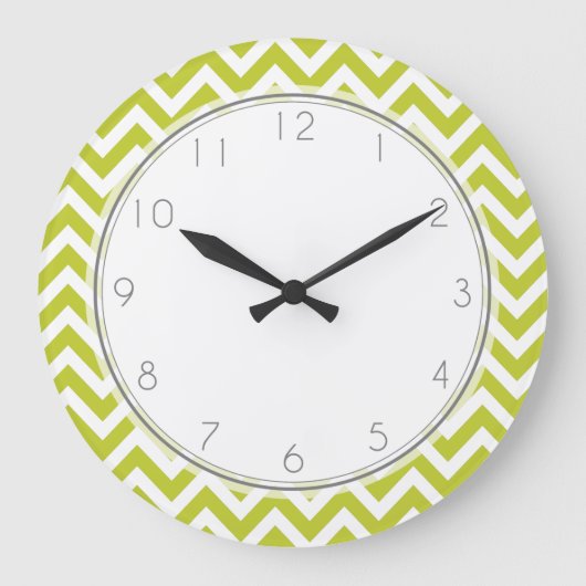 Lime Green Zigzag Stripes Muster Große Wanduhr (Vorderseite)