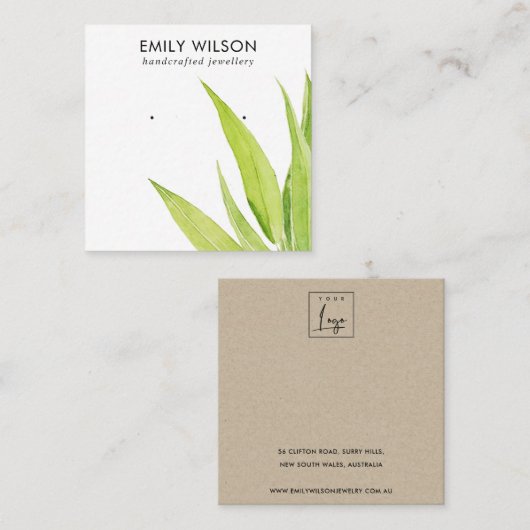 LIME GRÜNE EUCALYPTUS FAUNA EARRING STUD DISPLAY QUADRATISCHE VISITENKARTE (Vorne/Hinten)