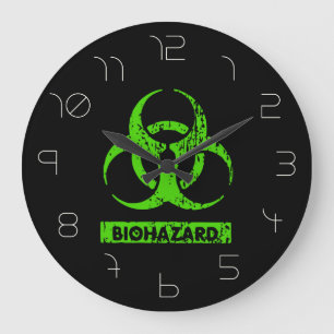 Lime Neon Grün Bio-Hazard-Chemikalien Grafik Große Wanduhr