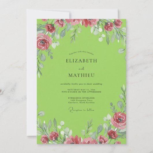 Lime Pink Blossom Hochzeit Einladung (Vorderseite)