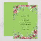 Lime Pink Blossom Hochzeit Einladung (Vorne/Hinten)