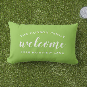 Lime Script Willkommens-Monogramm-Veranda Kissen Für Draußen