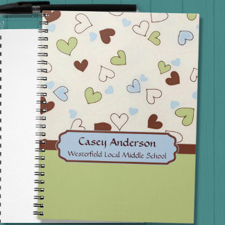 Lime und Cocoa Doodled Hearts Notizbuch Notizblock