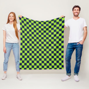 Lime- und marineblaues Schachbrettmuster Fleecedecke