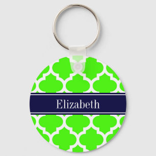 Lime Weiß Marokkanisch #5 Navy Blau Name Monogramm Schlüsselanhänger