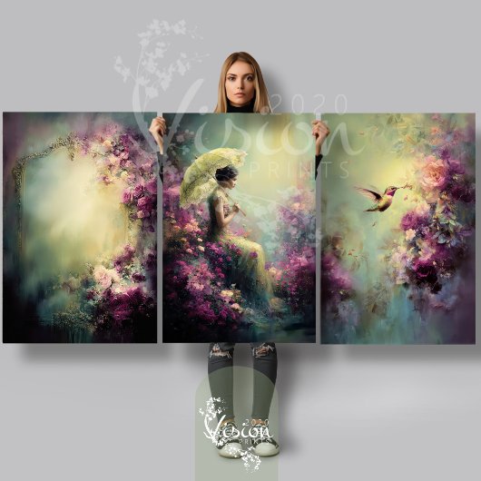 Lime Whispers Ethereal Portrait Bird & Floral Geschenkpapier Set