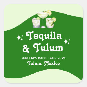 Limegrüner Zitrus Tequila & Tulum Junggesellinnena Quadratischer Aufkleber