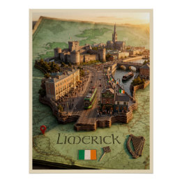 Limerick Irland 3D-Karten-Illustrationsposter Poster