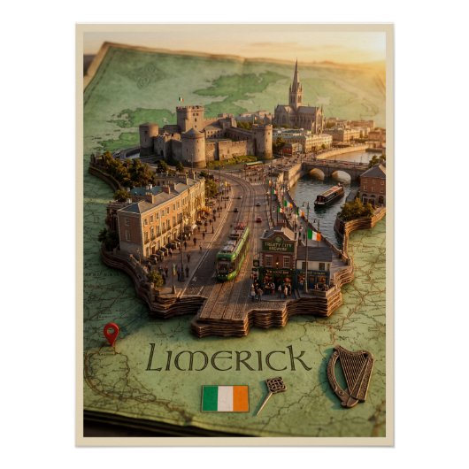 Limerick Irland 3D-Karten-Illustrationsposter Poster (Vorderseite)