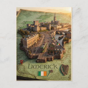 Limerick Irland 3D-Kartenillustrationsposter Postkarte