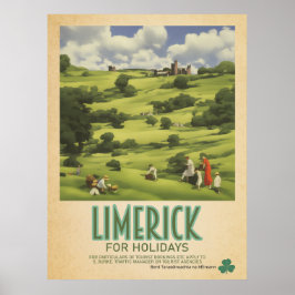 Limerick Irland, Retro Irish Travel Advert Poster