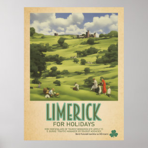 Limerick Irland, Retro Irish Travel Advert Poster