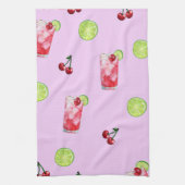 Limes Cherries Cocktails Rosa Geschirrtuch (Vertikal)