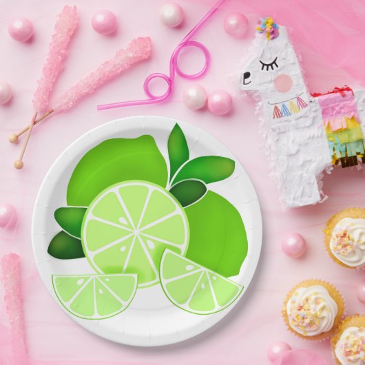 Limes | Limone Scheiben | Sonniges Zitrusmuster Pappteller (Party)