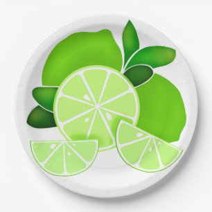 Limes Limone Scheiben Sonniges Zitrusmuster Pappteller