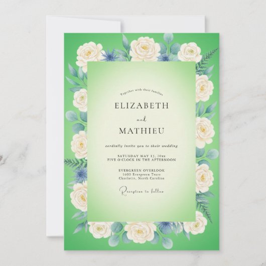 Limette Azure Blütenhochzeit Einladung (Vorderseite)