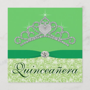 Limette Green Diamond Tiara Green Quincenera Einladung