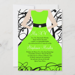 Limette Green Dress Quinceanera Geburtstagseinladu Einladung