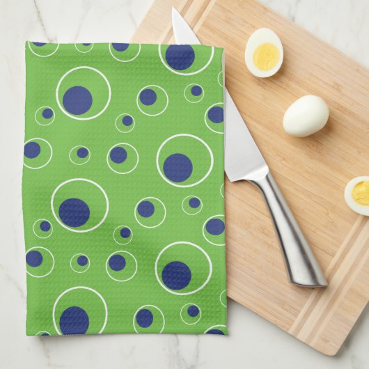 Limette Green Navy Blue Circles Dots Küchentücher (Viertel Falte)