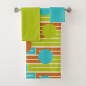 Limette grün, Zimtbraun, türkisfarbene Rechtecke B Badhandtuch Set (Insitu)