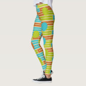 Limette grün, Zimtbraun, türkisfarbene Rechtecke Leggings (Links)
