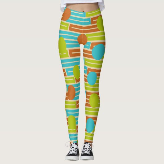 Limette grün, Zimtbraun, türkisfarbene Rechtecke Leggings (Vorderseite)