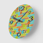 Limette grün, Zimtbraun, türkisfarbene Rechtecke Runde Wanduhr (Winkel)