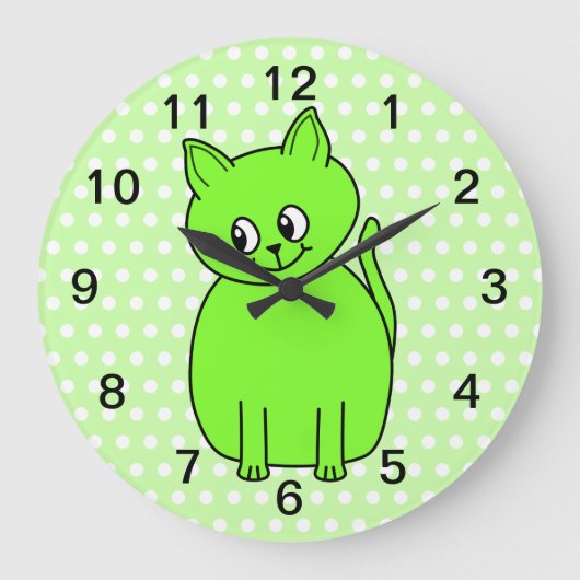 Limette Grüne Katze. Große Wanduhr (Vorderseite)