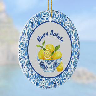 Limette Mittelmeer Buon Natale Azulejo Blau Toile Keramik Ornament